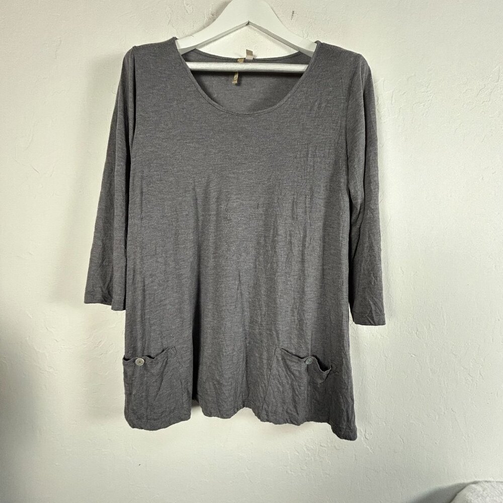 Comfy USA Womens 3/4 Sleeve Tunic Top Medium Gray Pockets Cotton Blend Casual